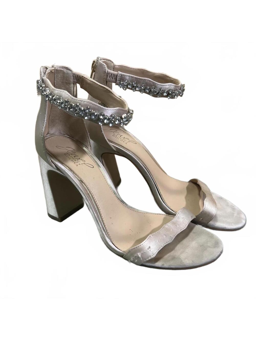 Jewel Badgley Mischka Louise Block Heels Size 7.5 M Champagne Satin Shoes